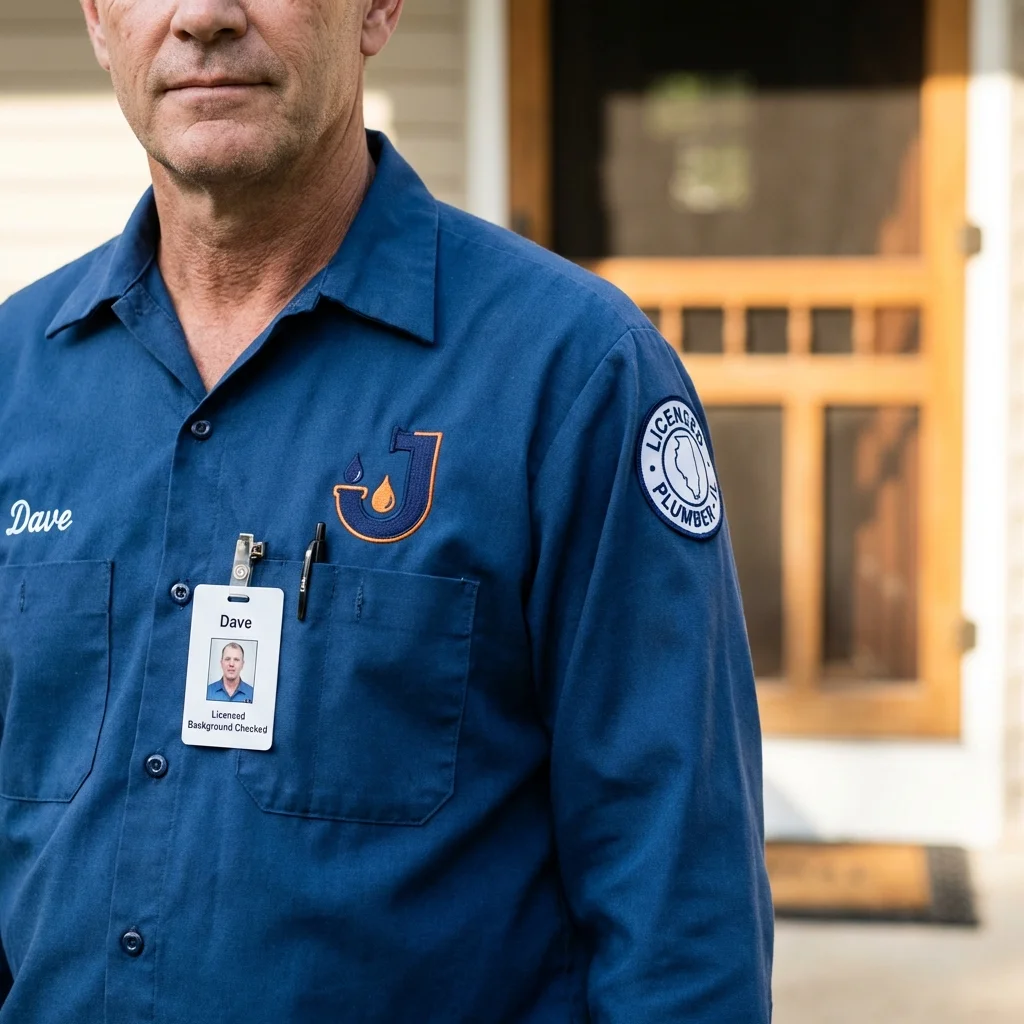 Licensed plumber showing ID badge in Daphne, AL