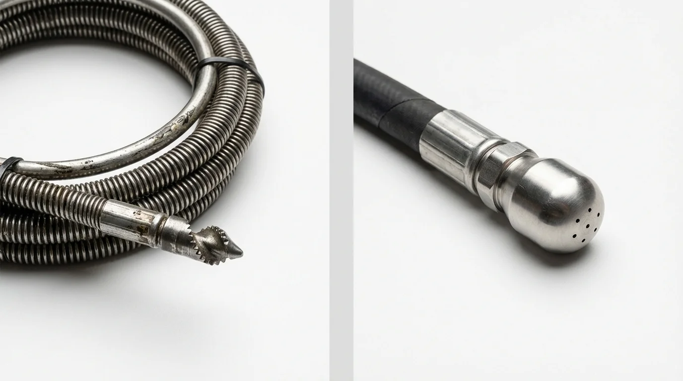 Drain snake cable and hydro jetting nozzle used for drain cleaning in Daphne, AL