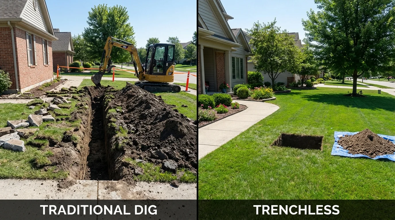 Trenchless sewer repair with minimal yard damage versus traditional excavation in Daphne, AL